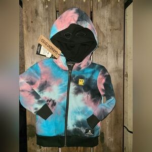 ROCKYOURKID SZ 2T NWT TURQUOISE  PINK TIE DIE zip sweatshirt NINJA MASK hood